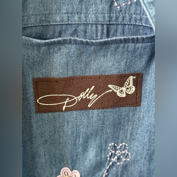Upcycled Dolly Parton Graphic Tee On Vintage Floral Denim Jacket Shacket Size 10 - Picture 4 of 7